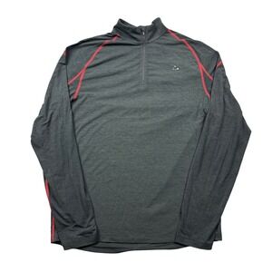 Paradox Men Large Merino Wool Blend 1/4 Zip Base Layer Top Gray Red Outdoors